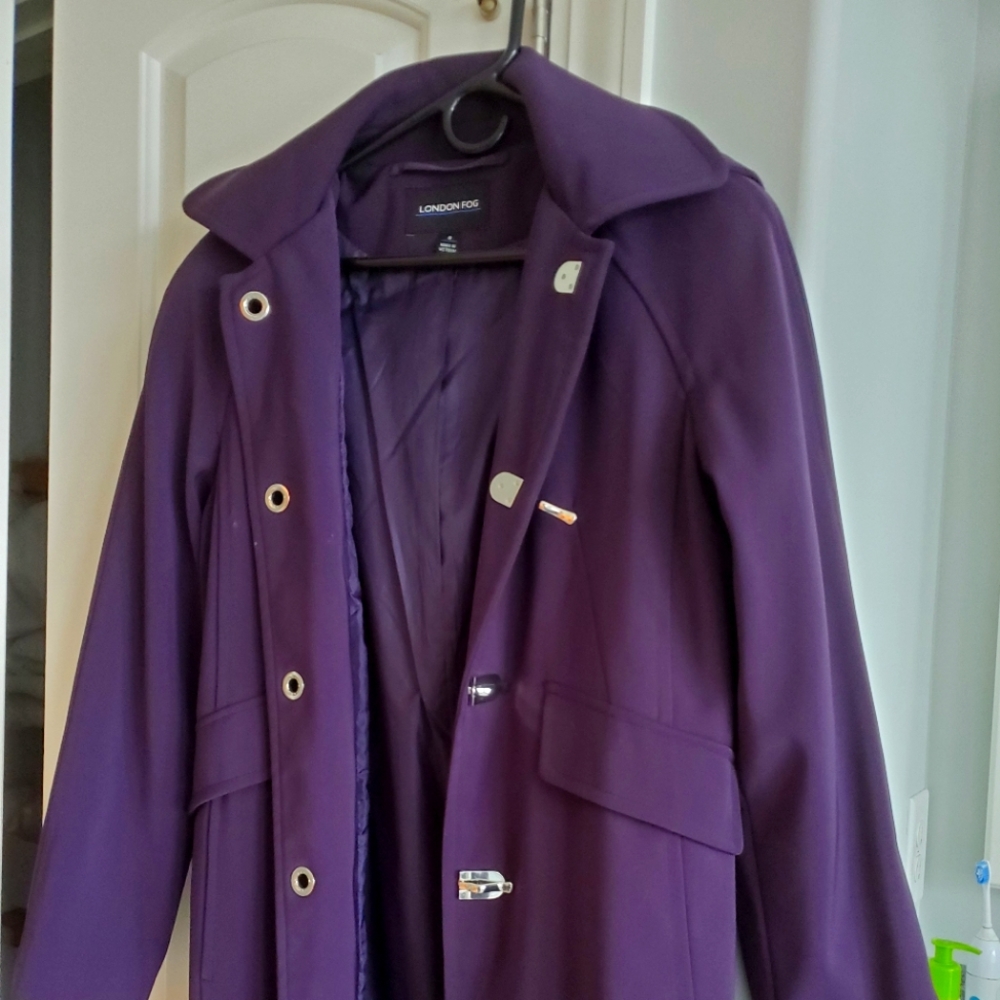 Plum London Fog Trench Coat With Hood.